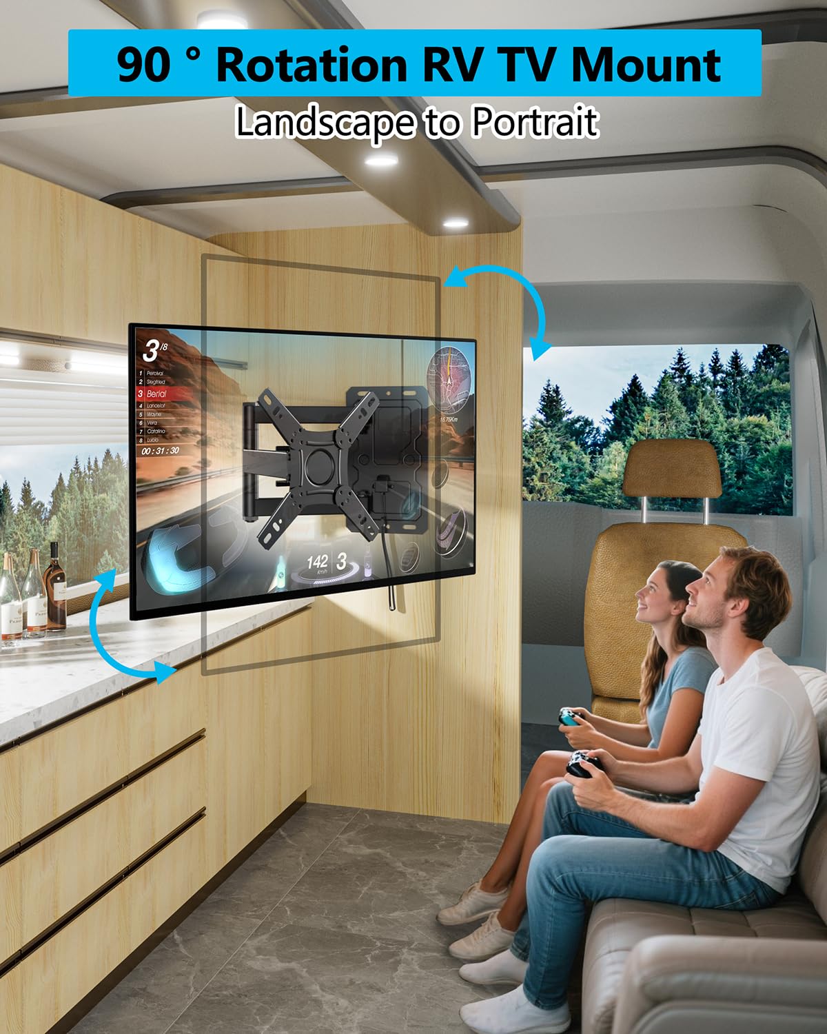 FORGING MOUNT Supporto da parete per TV RV con serratura da orizzontale a verticale per TV e monitor da 13-43 pollici, supporto da parete per monitor TV Full Motion con sgancio rapido per camper