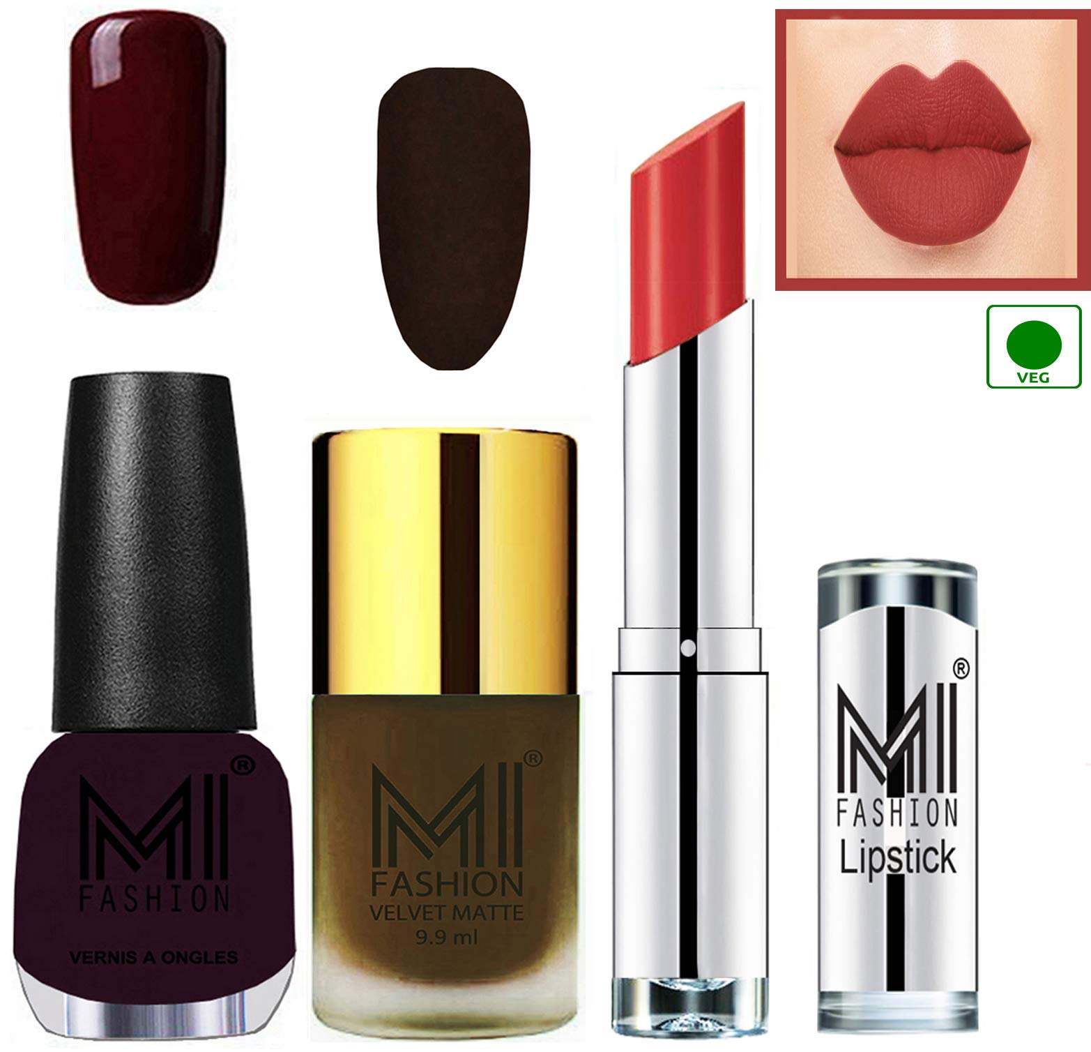 MI Fashion Nail Polish and Lipstick Combo - Olive Brown Matte,Musky Maroon Shine and Coral Glamour-image-17