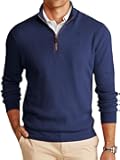 Runcati Mens Quarter-Zip Pullover Sweater Casual Mock Neck Winter Warm Ribbed Polo Sweaters