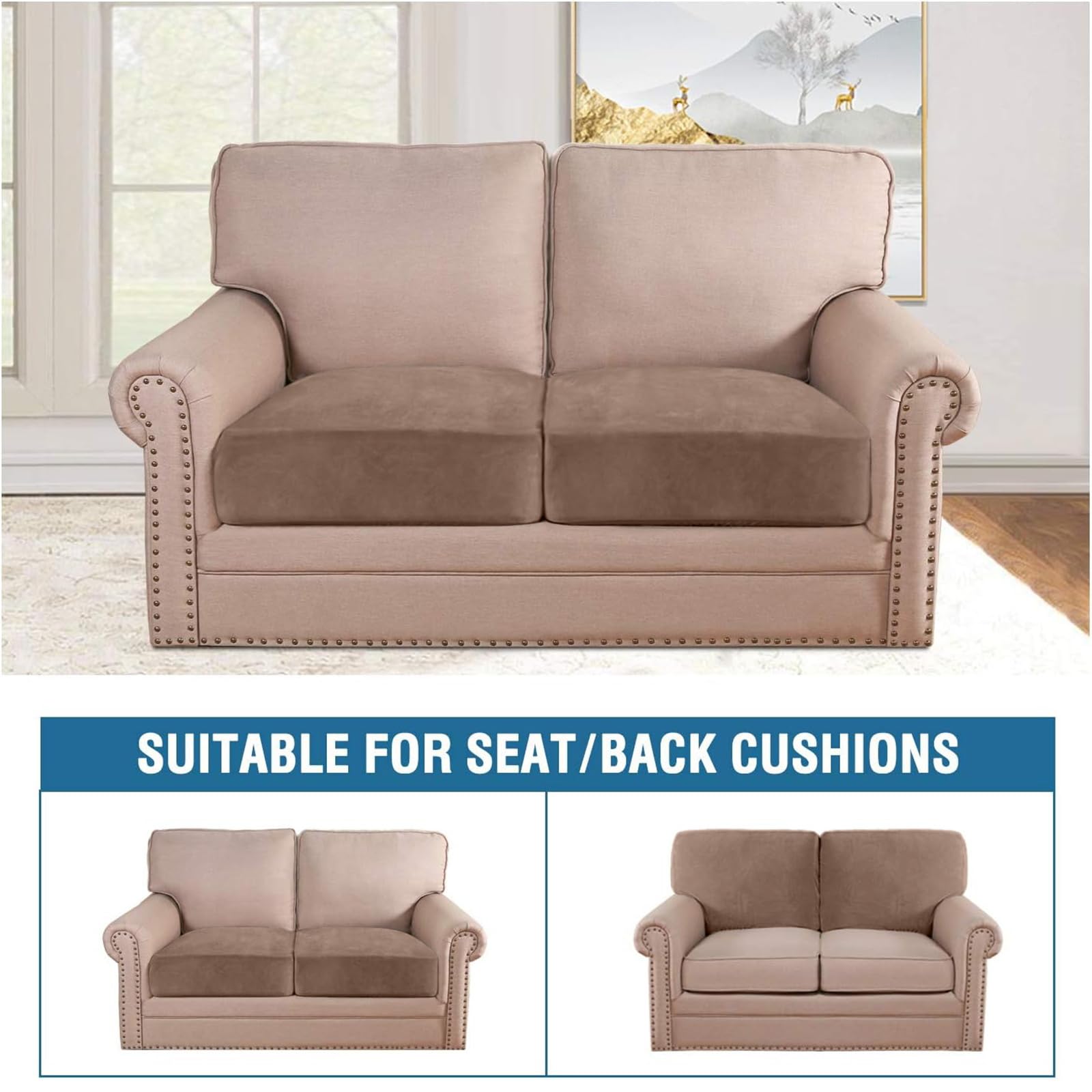 BXFUL Stretch Velvet Sofa Seat Cushion Cover, Removable Sofa Couch Covers with Elastic Bottom - Image 3