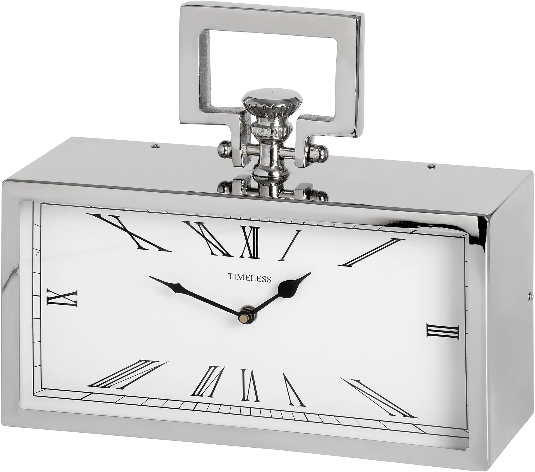 Pocket Watch Style Silver Polished Nickel Mantel Rectangle Clock