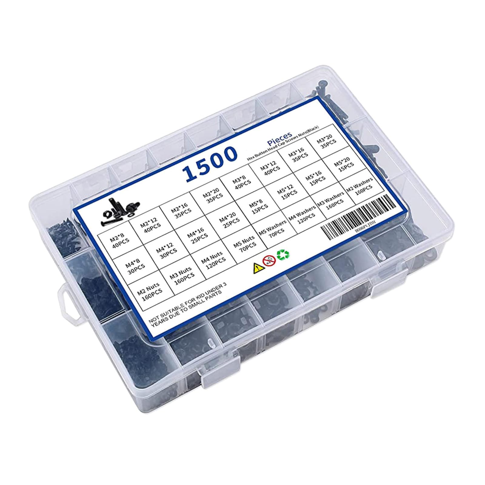 Tsophreniq Multicolor 1500Pcs Hexagon Socket Flat Head Countersunk Bolt Screw Nut Flat Hexagon Head Socket Caps Screws Bolt Nut Washers Hardware Stainless Steels Screw And Washers Hardware Fasteners