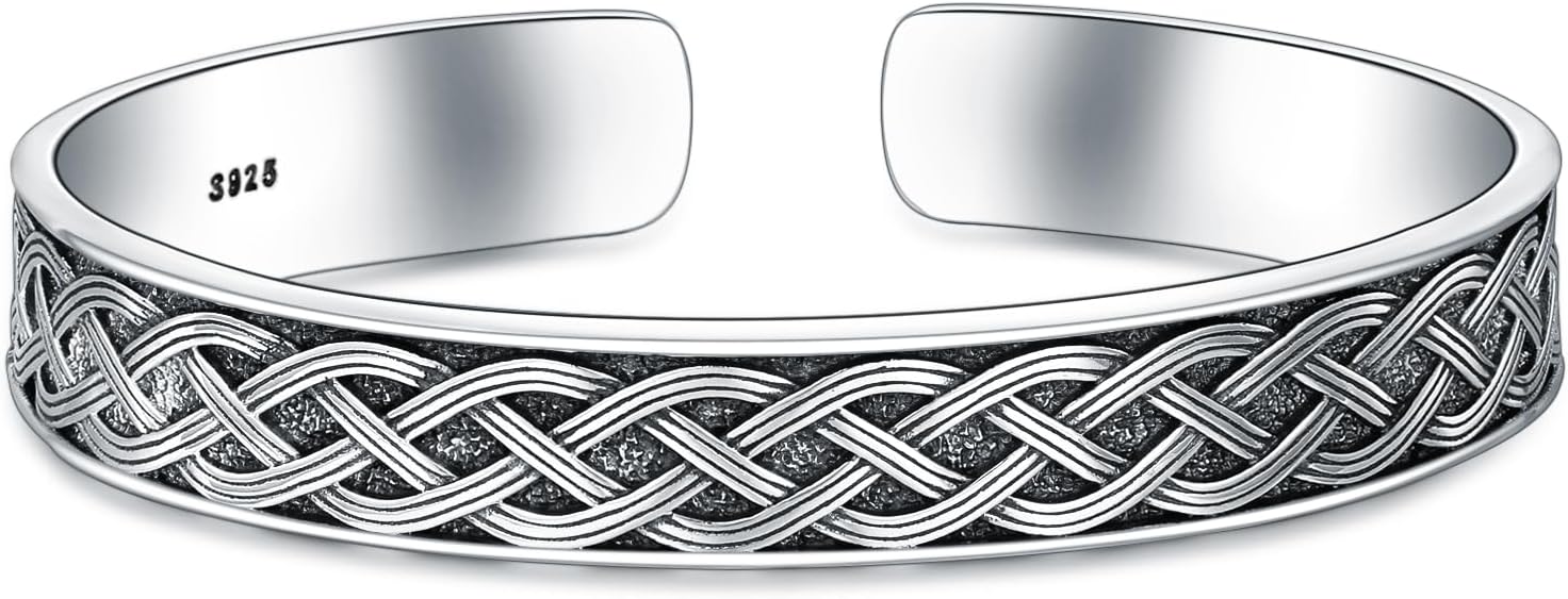 Sterling Silver Bangle Bracelet Celtic Knot Cuff Bracelet for Men Women