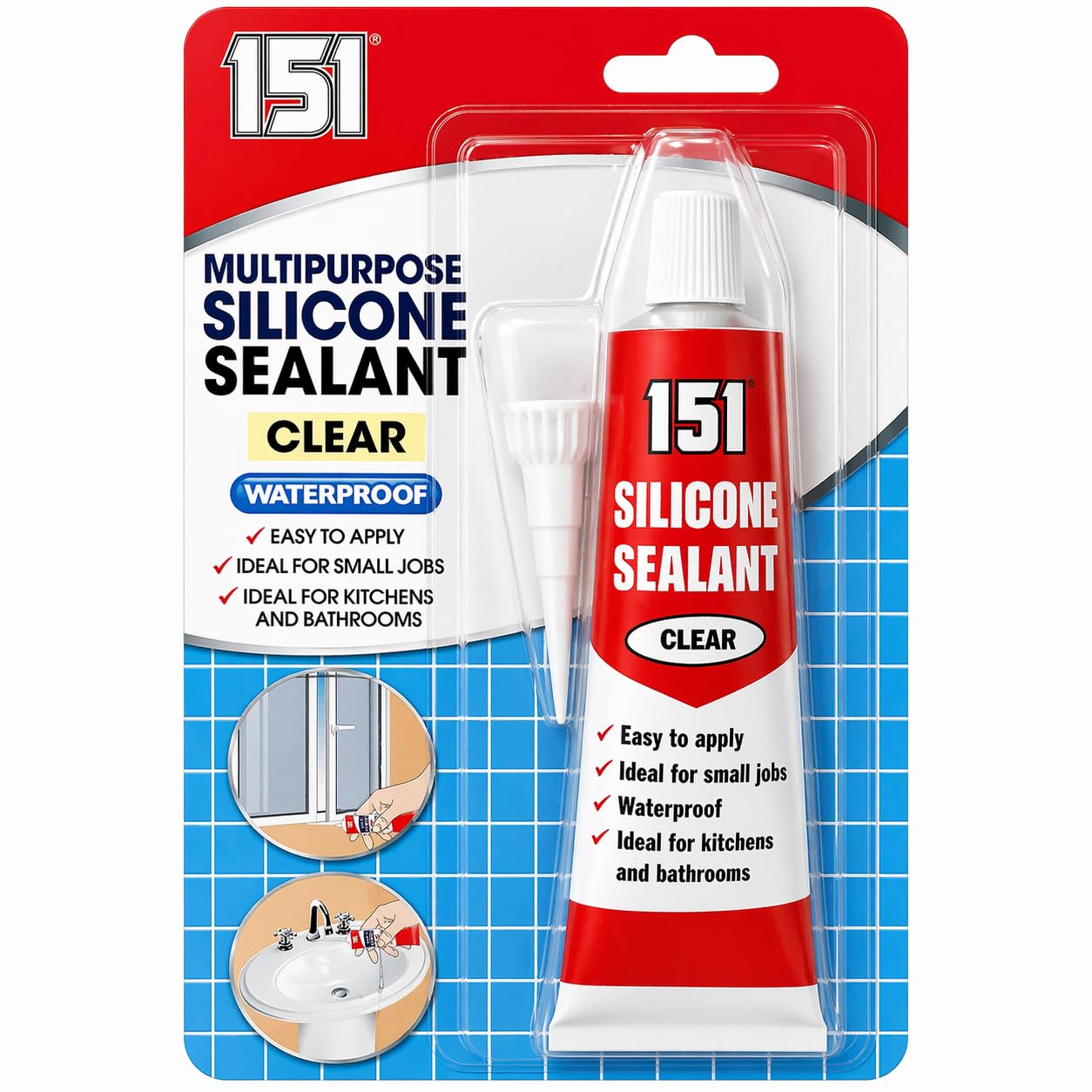 151 Clear Multipurpose Silicone Sealant 70g – Waterproof Sealant for Kitchen & Bathroom, Sink, Shower & Tiles, Easy Apply Adhesive for Small Jobs, Gap Filling, Leak Repair, Window Sealing