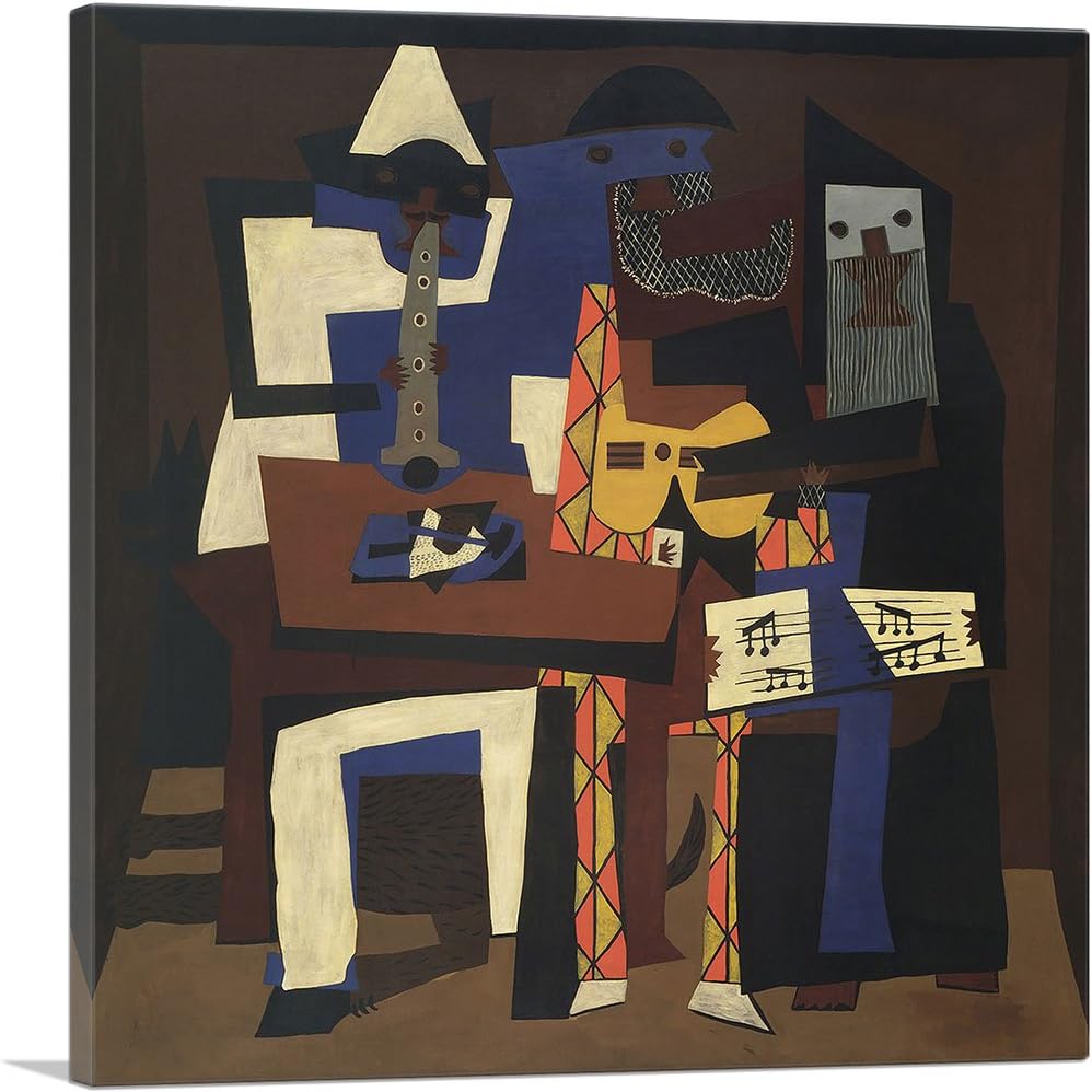 ARTCANVAS Three Musicians - Fontainebleau 1921 Canvas Art Print Stretched Framed Painting Picture Poster Giclee Wall Decor by Pablo Picasso - 18" x 18" (0.75" Deep)