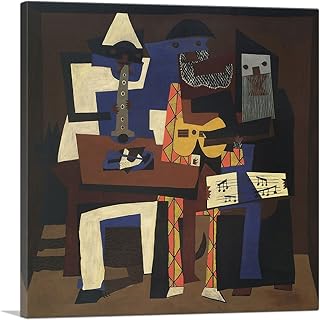 ARTCANVAS Three Musicians - Fontainebleau 1921 Canvas Art Print Stretched Framed Painting Picture Poster Giclee Wall Decor by Pablo Picasso - 36" x 36" (1.50" Deep)