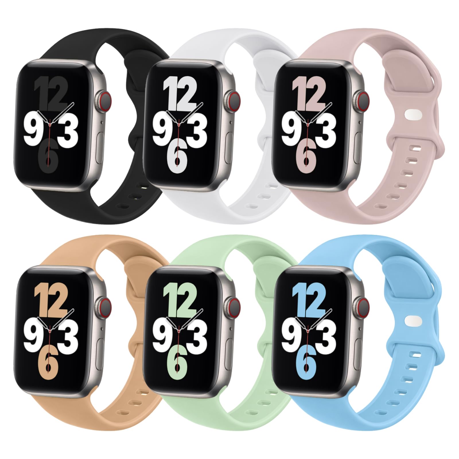 Photo 1 of (6 Pack) Sport Band Compatible with Apple Watch Bands 38mm 40mm 41mm 42mm 44mm 45mm 49mm Silicone iWatch Band Ultra 2/Ultra SE Series 9 8 7 6 5 4 3 2 1 Women Men (38mm/40mm/41mm M/L, White/Milk