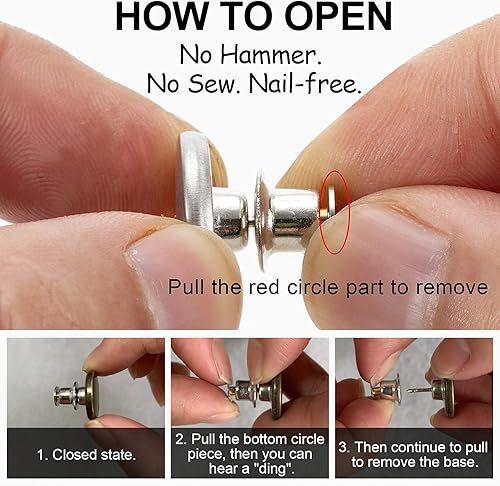 Miniatura 4 de TOOVREN 8 juegos de botones de mezclilla para jeans sueltos, sin coser sin herramientas, reemplazo instantáneo, pasadores de botón ajustables para