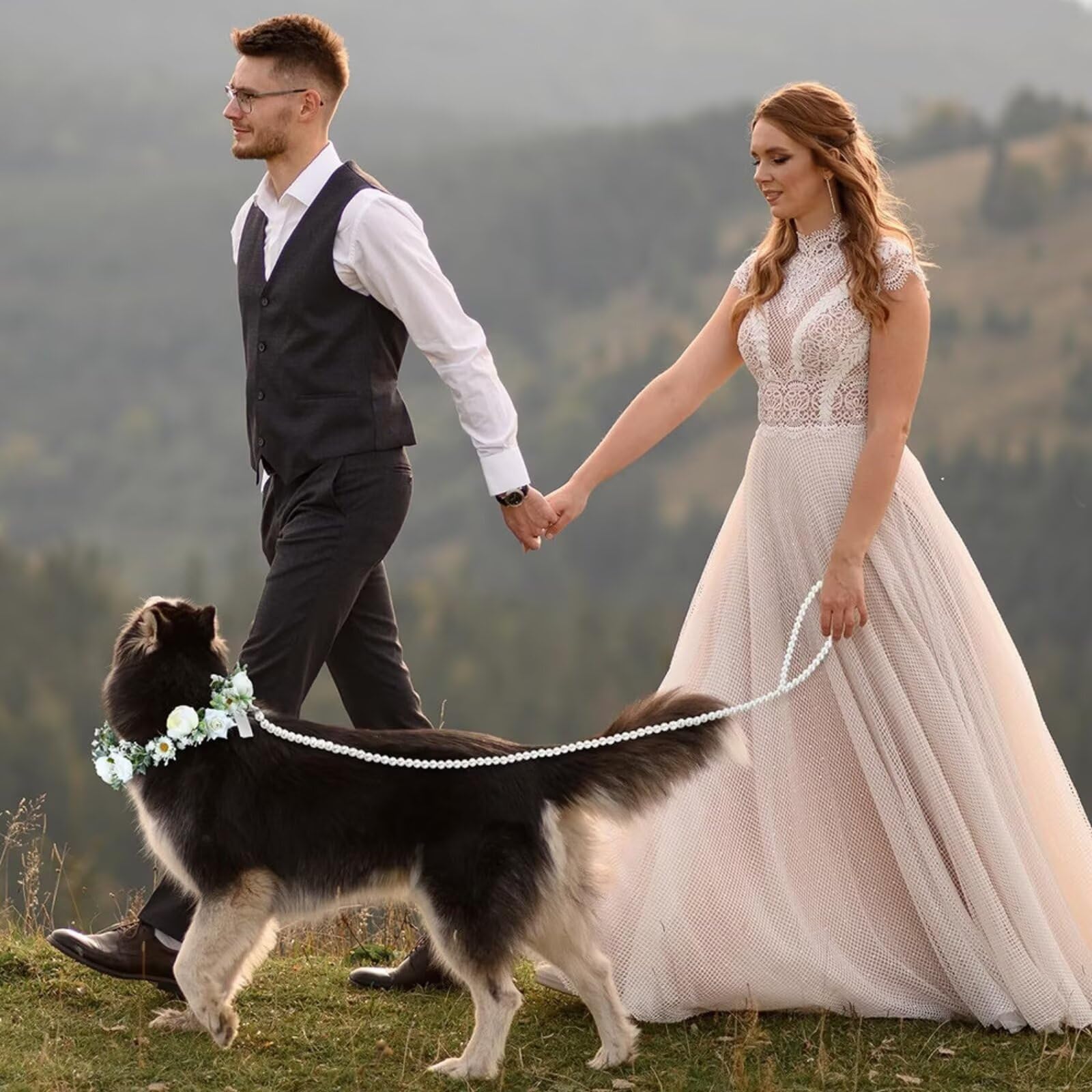 Collier à Fleurs pour Chien avec Perles, Laisse perlée, 120 cm, pour Chien de Moins de 12 kg