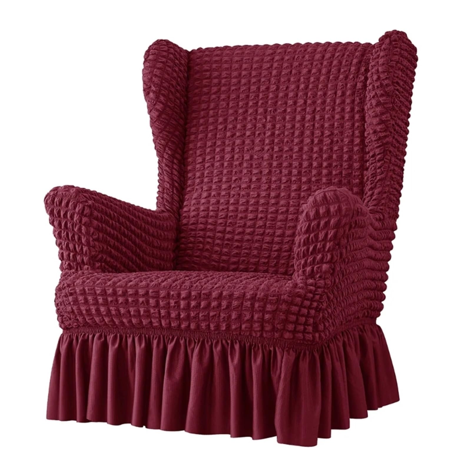 GCYEIDMA Wing Chair Slipcover Stretches Wingbacks Chair Slipcover, Wing Covers with Skirt Soft Back with Arm with Elastic Bottom(Dark red)