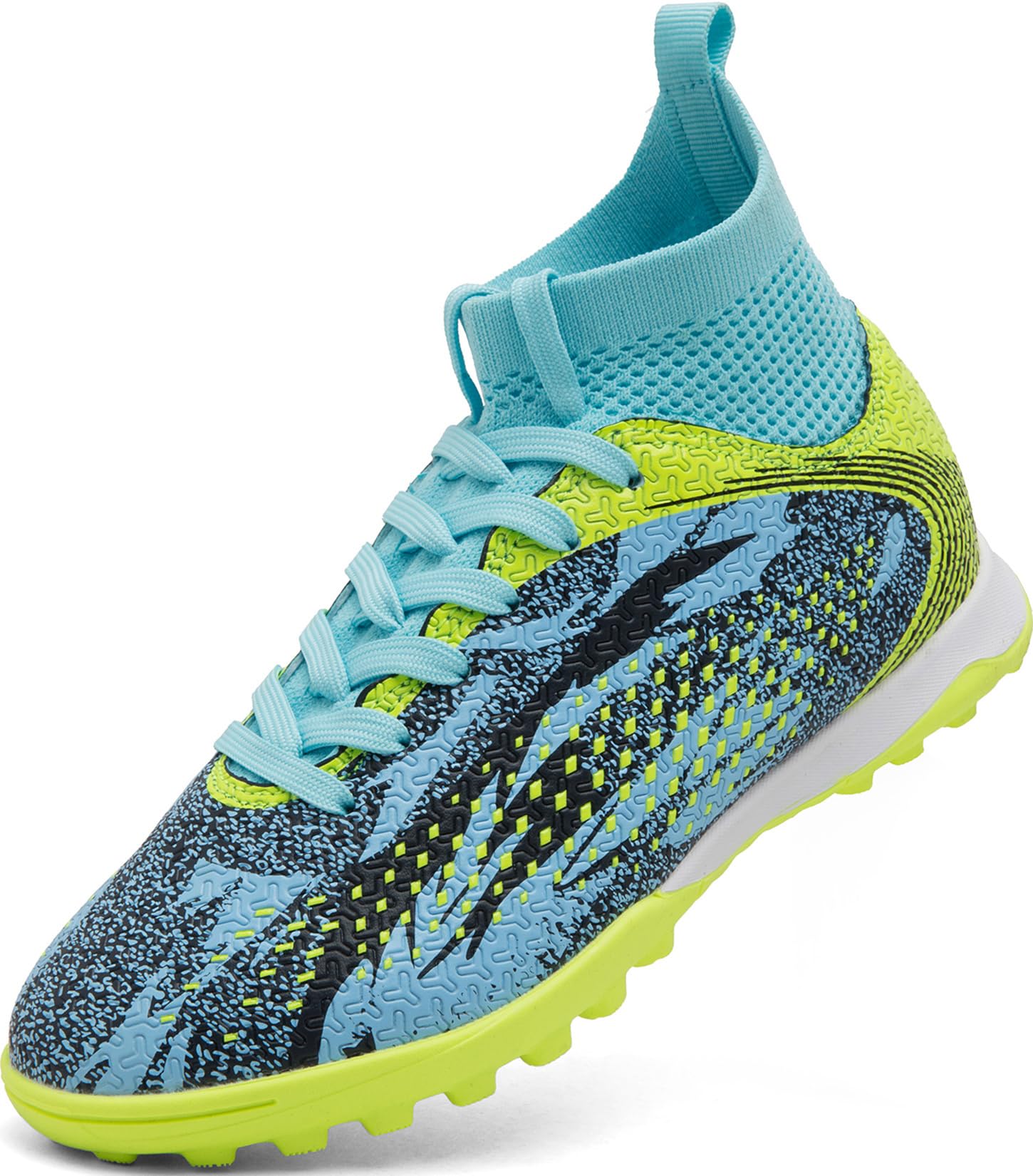 Boys Girls Kids Astro Turf Football Boots FG AG Football Boots Indoor Outdoor Teens, lightblue, 4 UK-image-9