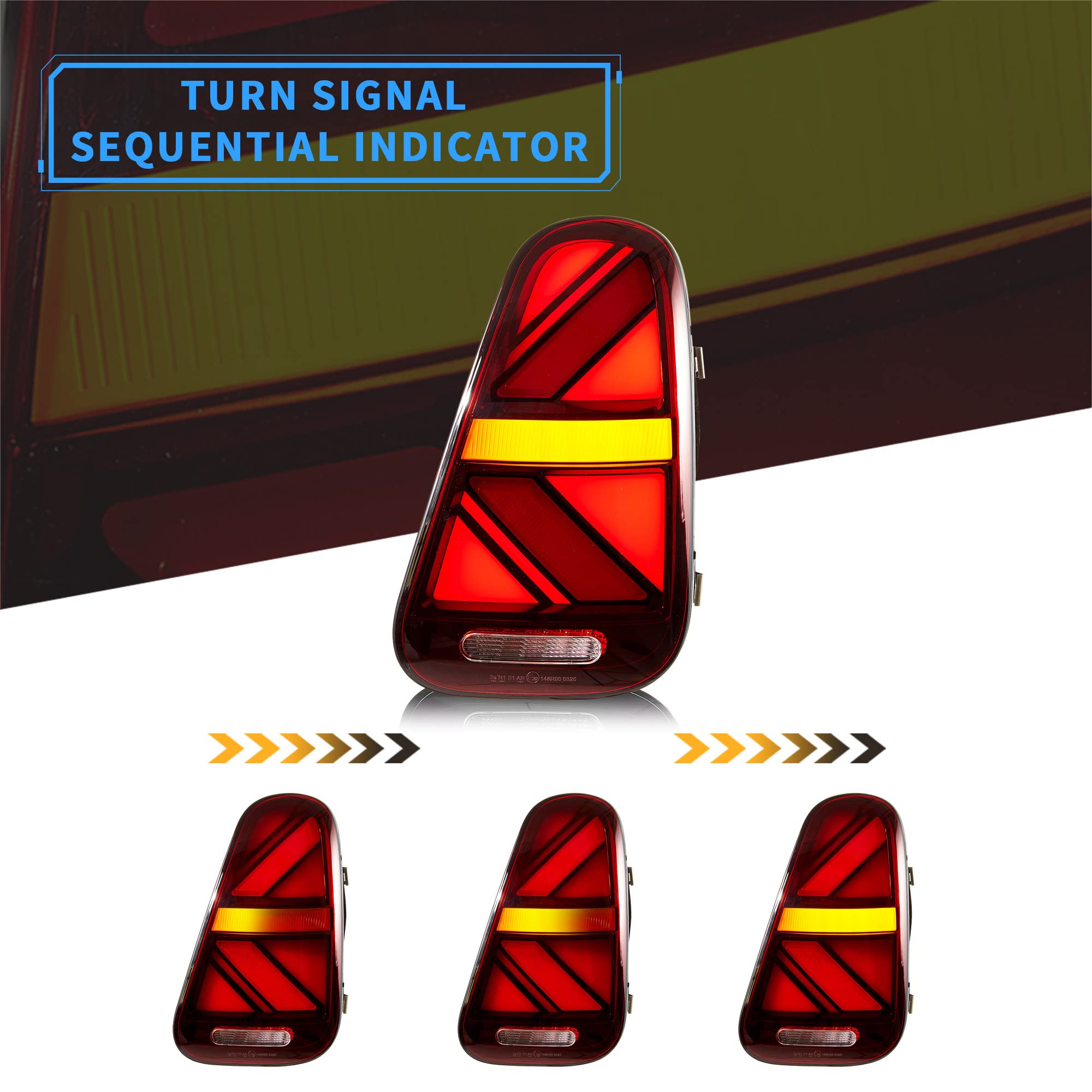 VLAND LED Światła tylne do samochodów Mini Cooper/One, MK1, R50, R52, R53, Hatch 2001–2006, światło tylne z dynamiczną aktywacją, 2 szt. (lewe i prawe)