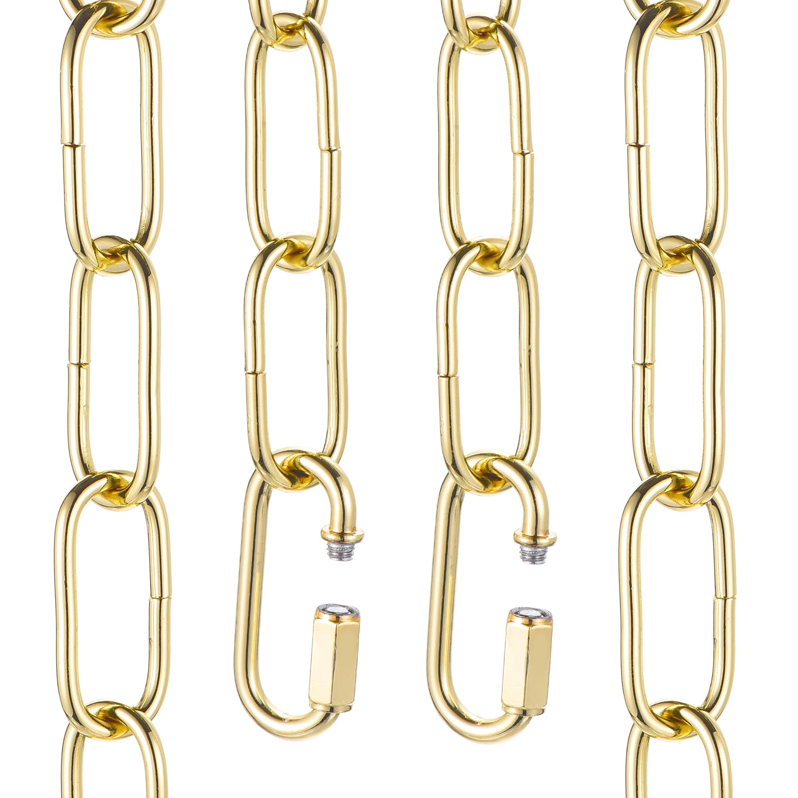 sourcing map 3ft Lighting Hanging Chain, 3mm/0.12" Looping Metal Pendant Chandelier Chain Extension with 2 Quick Link Lock for Hanging Plant Pendant Chandelier Light Fixture, Light Golden