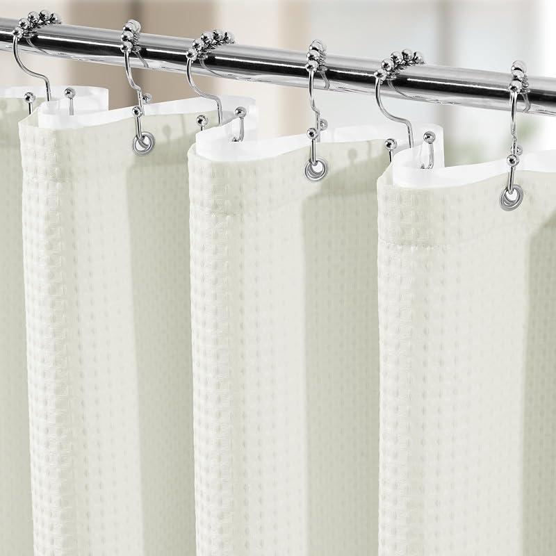 Juego de cortina de ducha 3 en 1, cortina de ducha tipo gofre y forro con 12 ganchos de cortina de ducha de doble cara, 258 g/m², cortinas de ducha de tela pesada para baño, 72 ancho x 72 alto, color crema