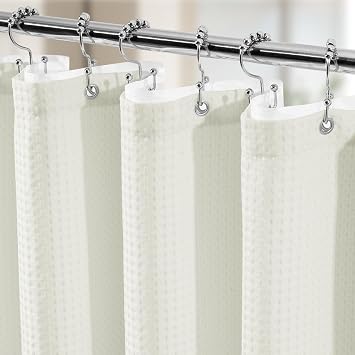 Vipfree 3 in 1 Waffle Shower Curtain & Liner Set, 258 GSM Heavy Duty Fabric, 12 Hooks, Weighted Hem, Water Repellent, Washable, 72" x 72", Cream