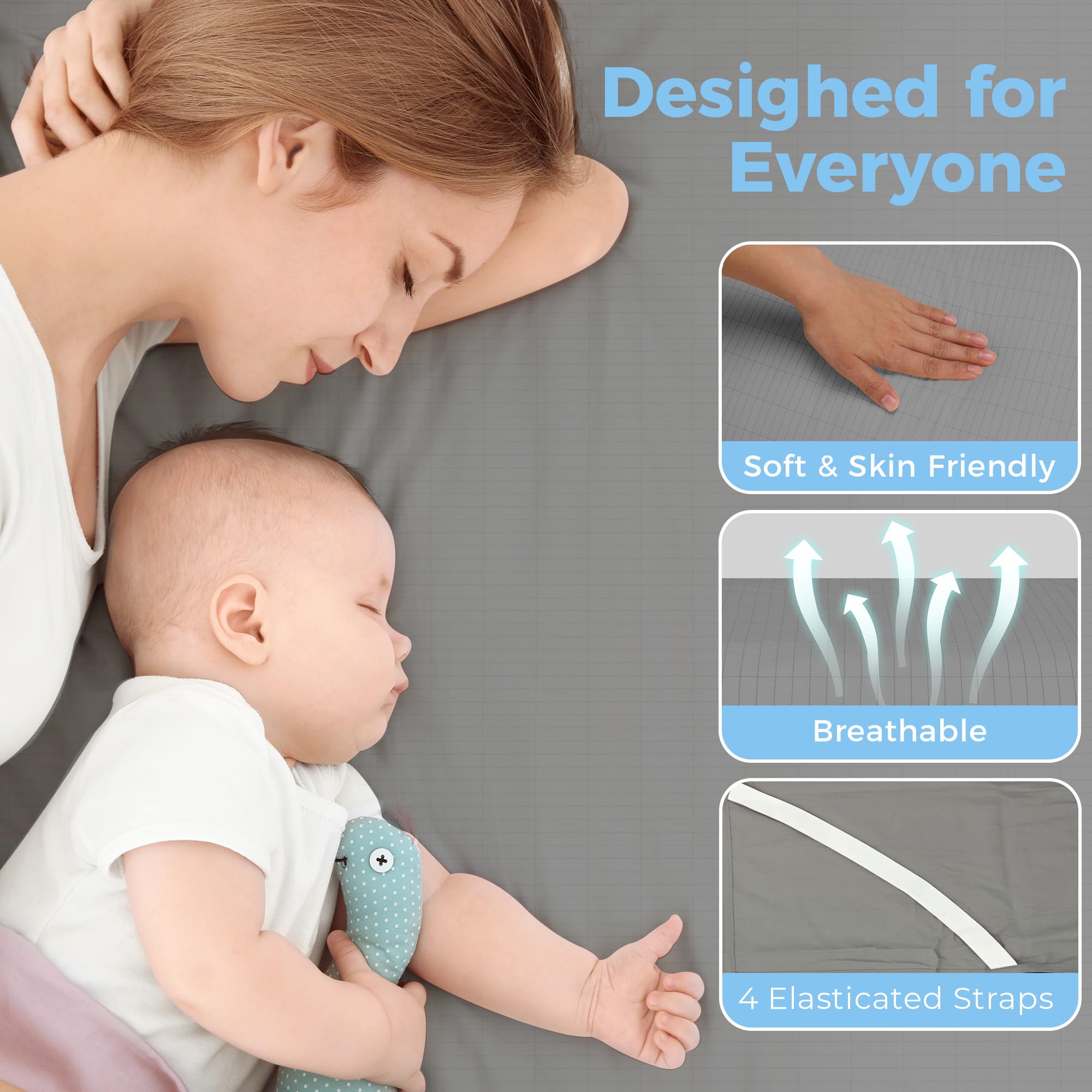 VigorVortex Grounding Sheet Queen Improve Sleep Conductive Grounding Bed Sheet 10% Sliver Fiber with 15ft Grounding Cord 60x80in Gray