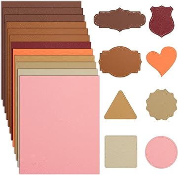 12 Pcs Leather Blanks for Laser Engraving with Adhesive, 12.6x10.2 Faux Leather Sheets for Hat Patches, 3 Dark & 3 Light Brown + 6 Mix Colors, Laserable Leatherette for DIY