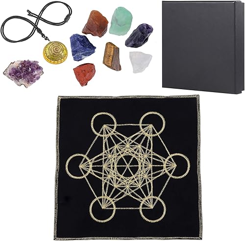 Amogeeli Juego de 7 piedras de chakras y cubo de Metatron, geometría sagrada, rejilla de cristal para principiantes, altar de meditación de