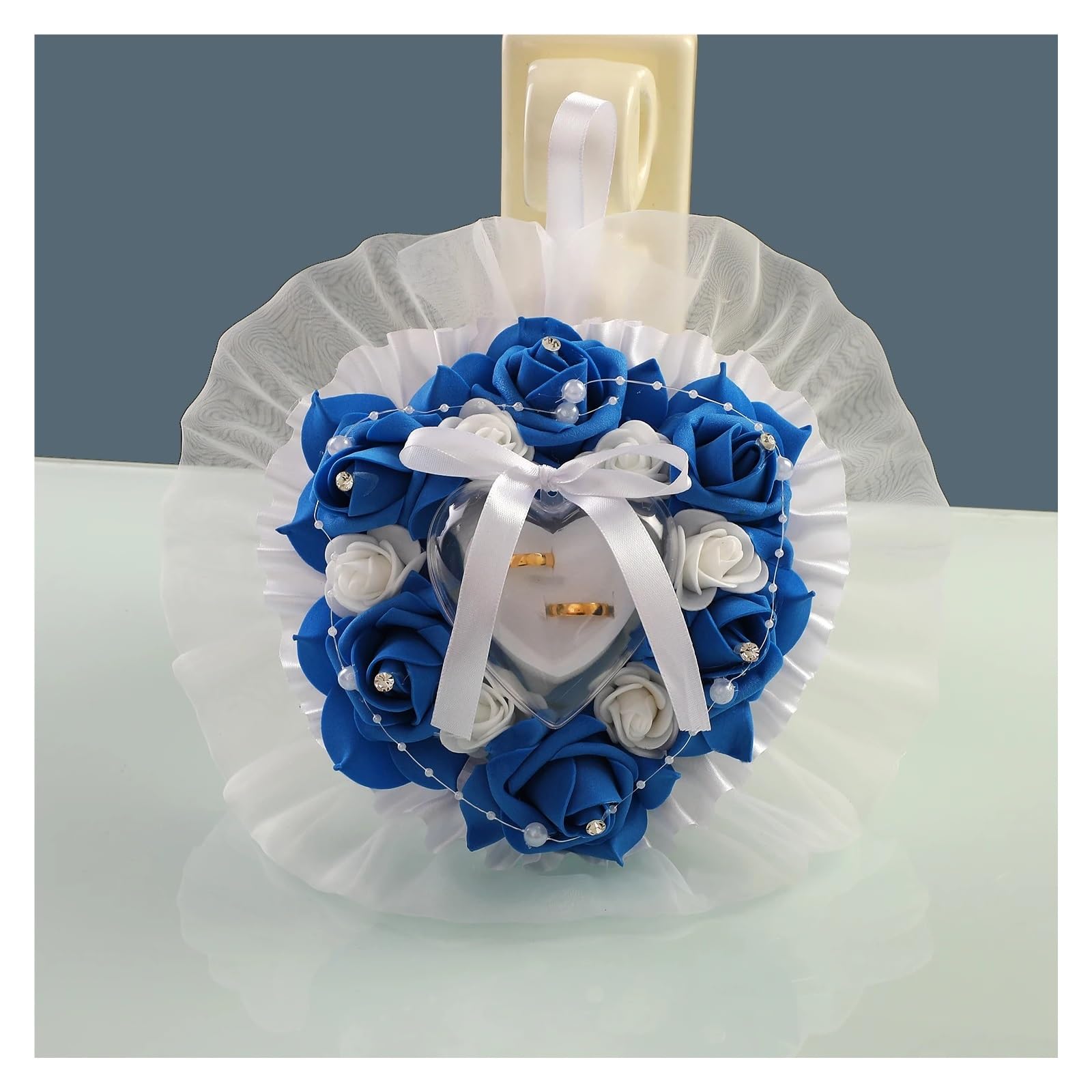 HEUchuan wedding ring cushion Wedding Ring Bearer with Rose Flower Decor Heart Shape Box Romantic Cushion Engagement Party Accessory