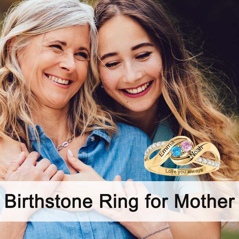 ELFRONT 2-3 Birthstone Ring Sterling Silver or Gold Customized Family Ring Jewelry Gifts for Wedding Mother's Day