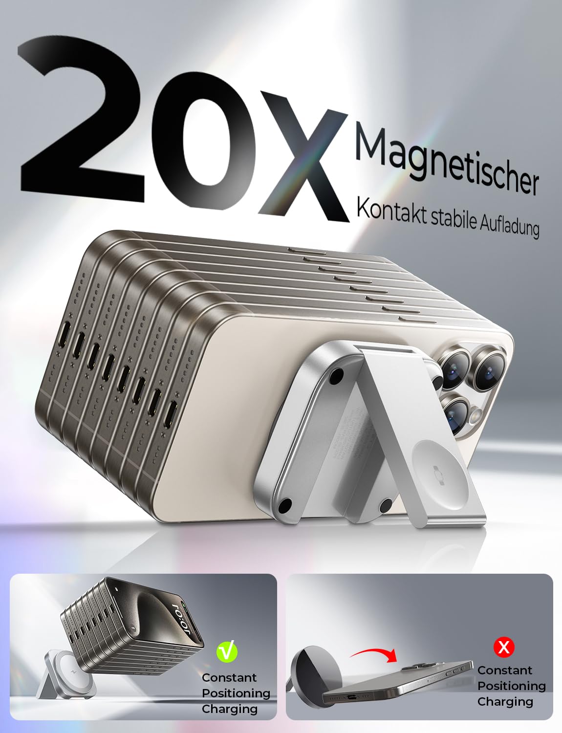 LISEN Caricatore Wireless per iPhone [Super Portatile]Stazione Ricarica per Apple Watch Airpods,Caricatore Magsafe Apple Viaggi Accessori per iPhone Stand Magsafe Adatto per iPhone 16 15 Serie,bianca