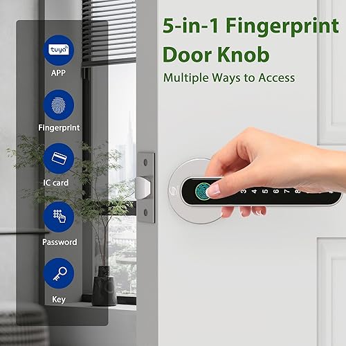 Miniatura 2 de Cerradura electrónica inteligente de huellas dactilares, entrada sin llave con asa, códigos, aplicación, tarjetas IC, huellas dactilares, llaves,