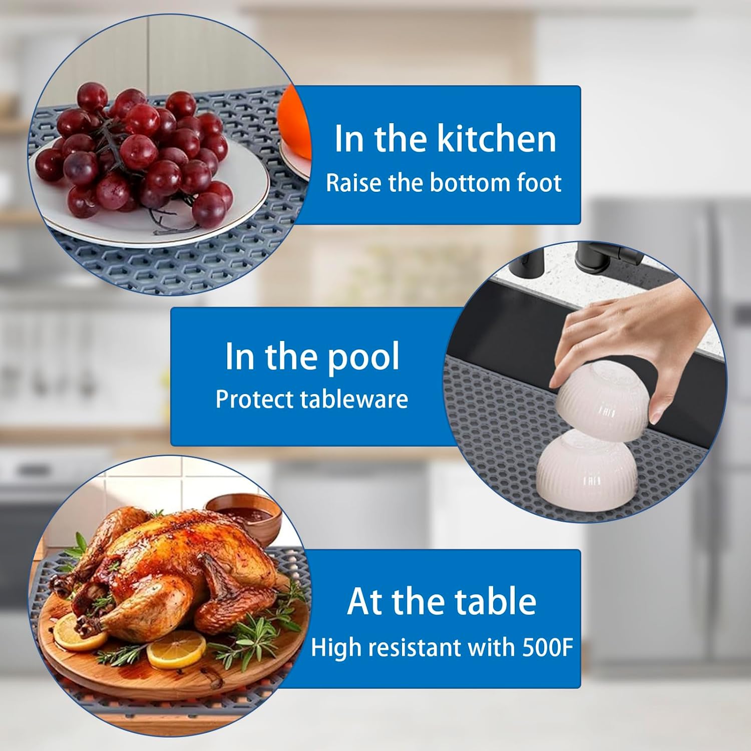Silicone sink protection pad, suitable for kitchen sink and rear drain -26 inch x 14 inch protective accessories, anti slip and heat-resistant mesh pad, protecting stainless steel sink accessories