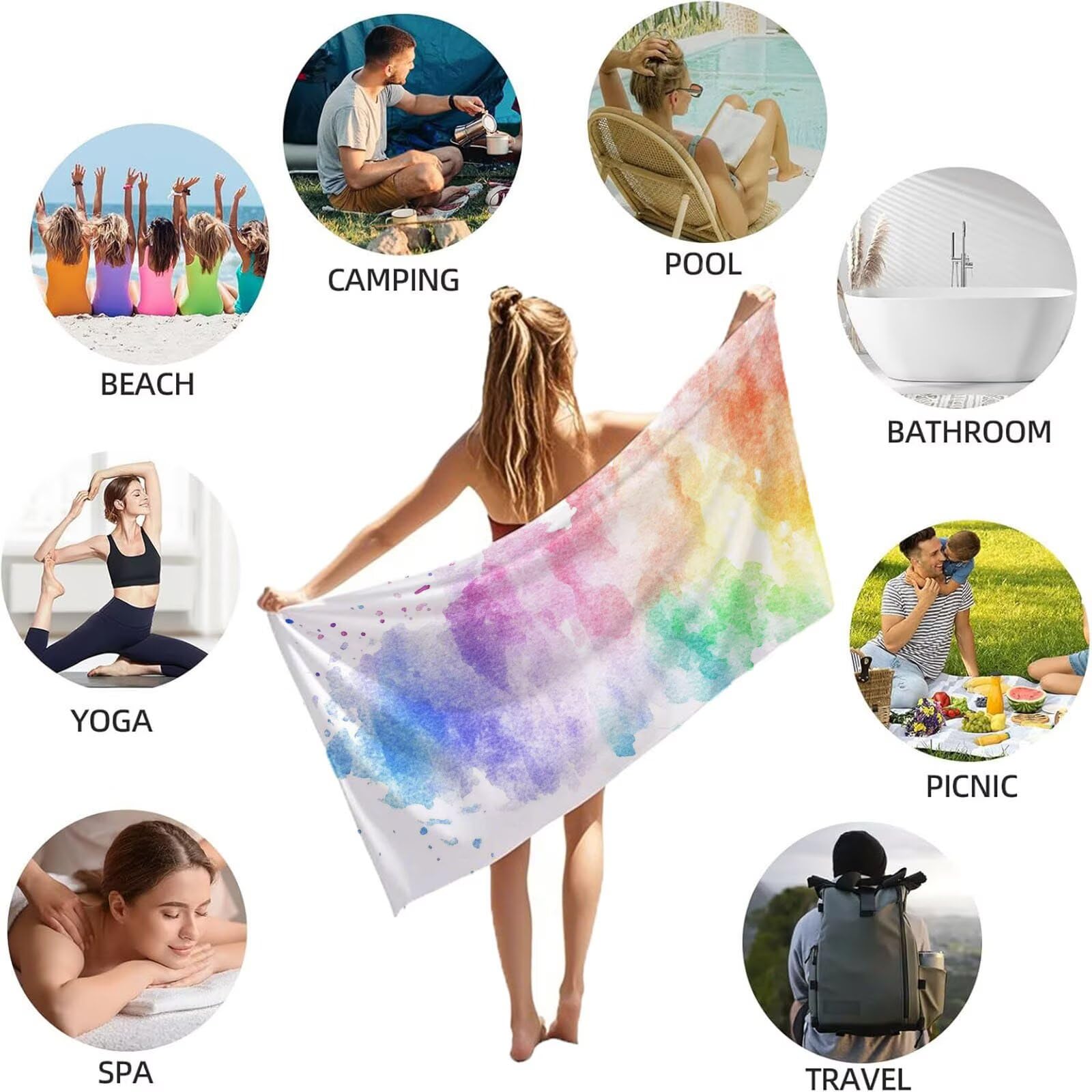 Ręczniki plażowe z mikrofibry, kolorowy, duży ręcznik plażowy dla dorosłych, 220 x 100 cm, 2 sztuki, kompaktowy, cienki, szybkoschnący, lekkie ręczniki do pływania na basen, do jogi, prezenty