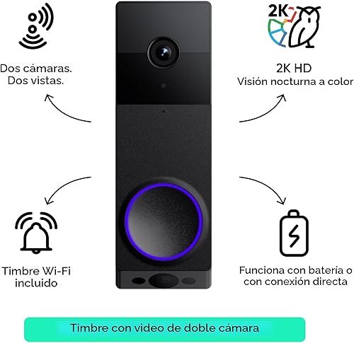 Miniatura 11 de WYZE Timbre inalámbrico Duo Cam con video (timbre incluido), funciona con pilas, video Full HD 2K, 2 cámaras (personas y paquete), audio de 2 vías,