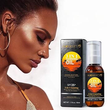 3-in-1 Tanning Oil,Summer Beach Tanning Aid Dark Brown Bronze Body Tanning Oil.Lotion Black Bronzer Oil for Body SPF 25+, Skin-Firming Tanning Lotion for Face Body, Hydrating After Sun Lotion 1pcs