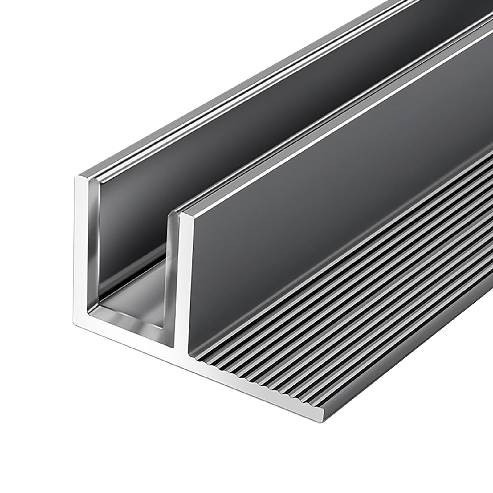Srnsaeb Grey Matte Black Shower Glass Panel Channel, Wall Floor Embedded Fixed Glass Deep U-Channels/Aluminum Profile, Frameless Bathroom Enclosure Guide For Kitchen Hotel(Gray,60In/152.4Cm)