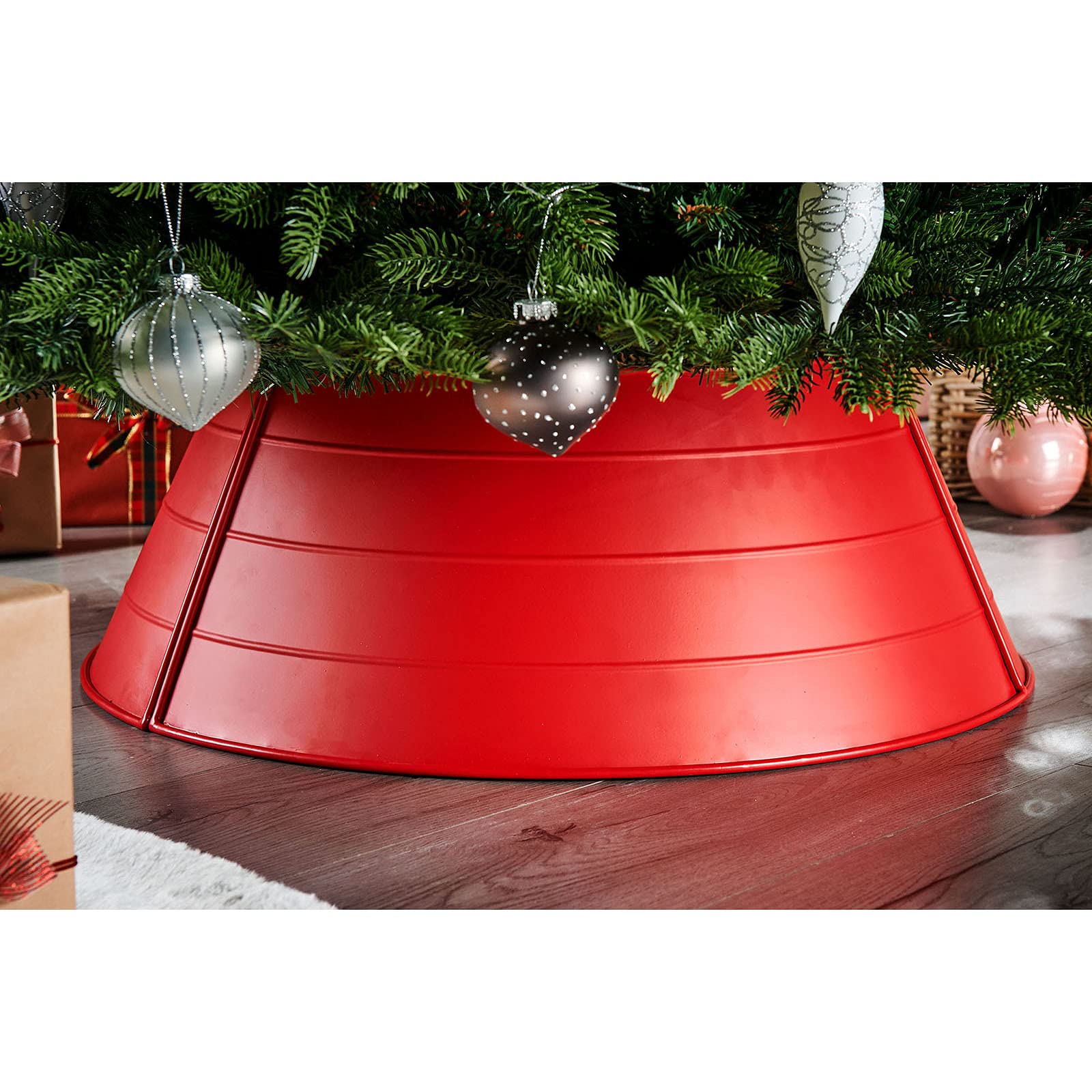 Tidyard Gonna per Albero di Natale Rossa e Nera 48x48x25 cm,Collare Albero di Natale,Copri Base Albero Natale,Base per Albero di Natale,Cesto Base Albero di Natale
