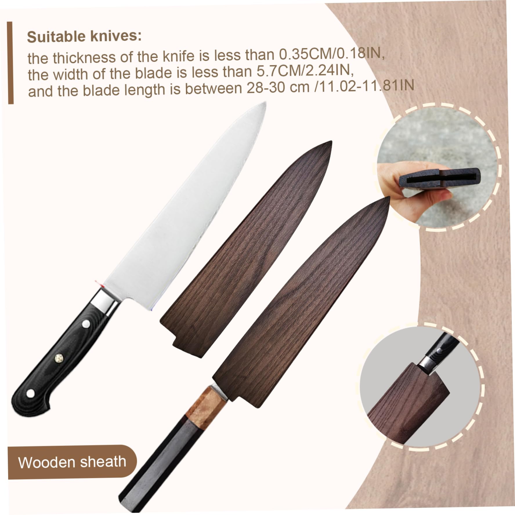 Funda para Cuchillo de Madera de 11, 8 Pulgadas, Protector de Hoja para Cuchillos de Chef y Gyuto, Cubiertas
