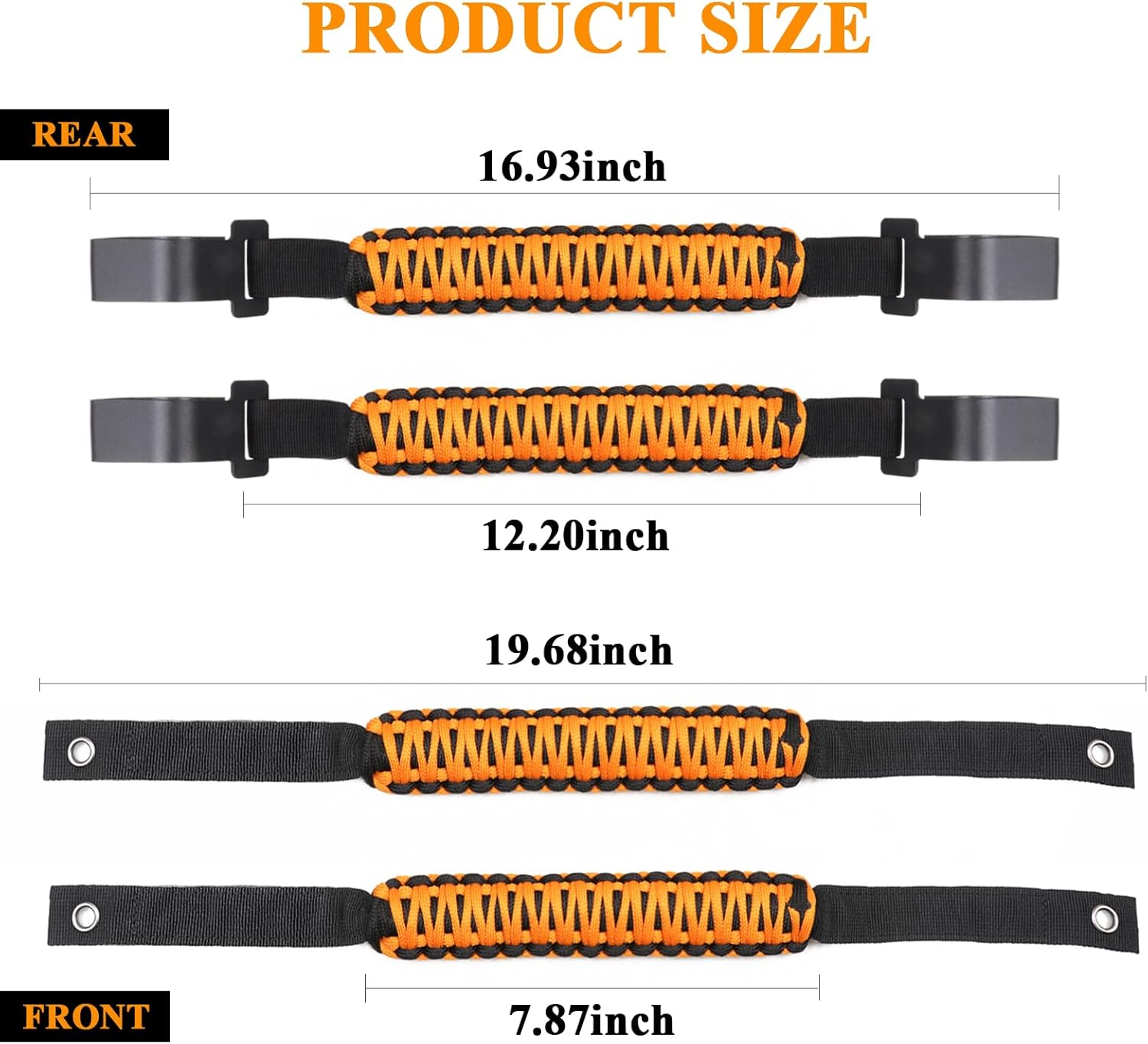 BESTAOO 4 Pack Roll Bar Grab Handles Front and Rear Paracord Grip Handles Compatible with 2024 2025 Jeep Wrangler JL & Gladiator JT 4XE Accessories (Front+Rear) (Yellow)