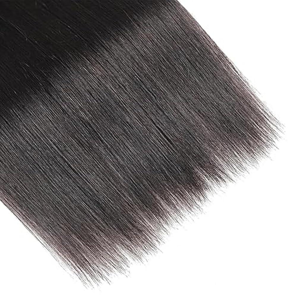 Cheveux Humains Straight Human Hair Bundles 1B Natural Black Human Hair Extensions Echthaar Tressen Double Weft Unprocessed Virgin Hair for Woman 1 Bundle 22 Inch