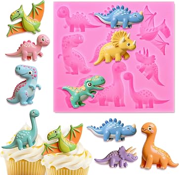 AnyDesign Dinosaur Fondant Molds T-Rex Triceratops Brachiosaurus Pterosaur Stegosaurus Silicone Baking Mould for Birthday Baby Shower Cake Decorating Cookie Chocolate Candy Clay Decoration