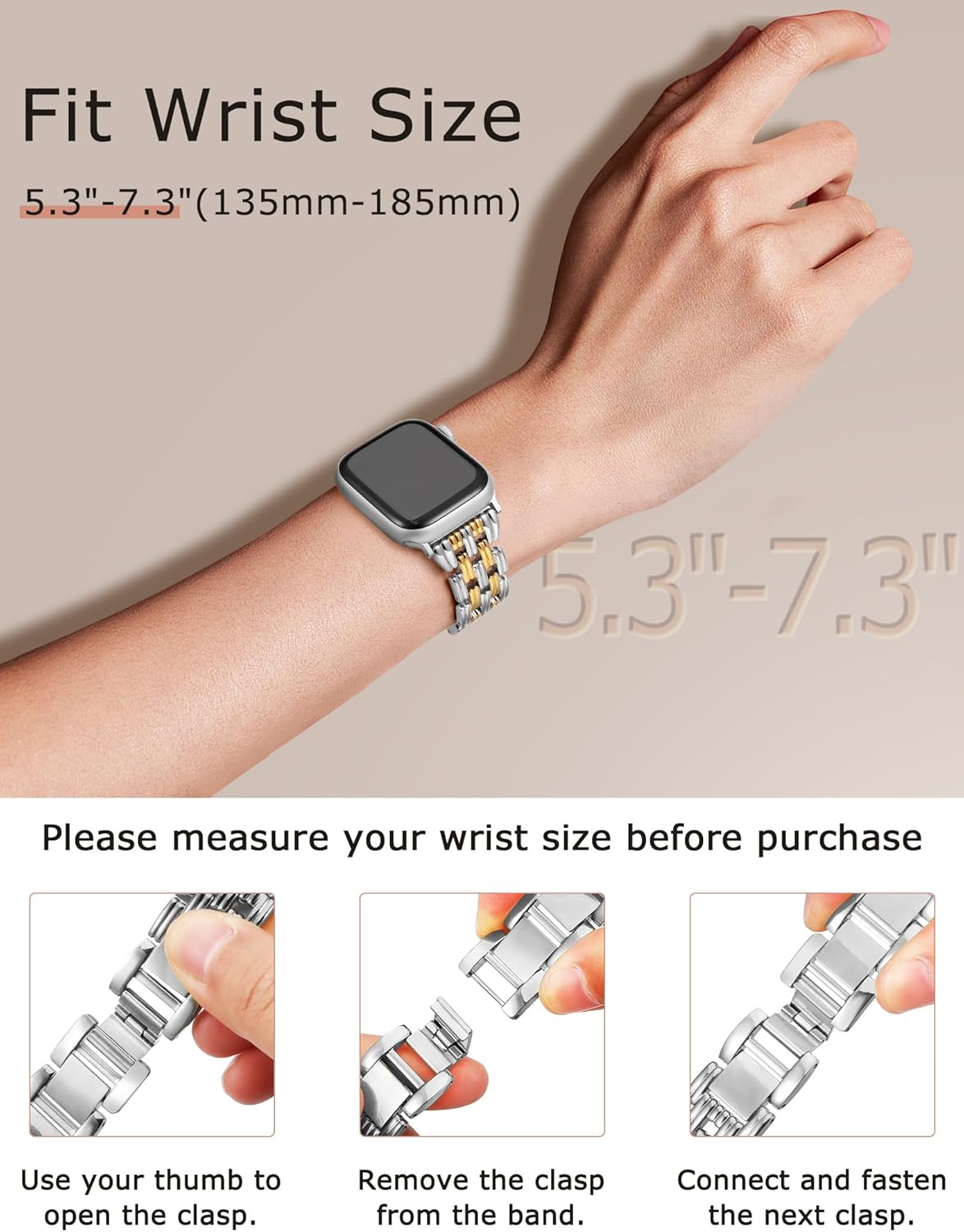 Minyee Compatible with Apple Watch Band Women 42/41/40/38/44/45/46/49mm, Dressy Starlight Gold Shiny Basketweave Designer Stainless Steel Metal Strap for iWatch Series 11 10 9 8 7 6 5 3 2 1 SE Ultra - Image 2