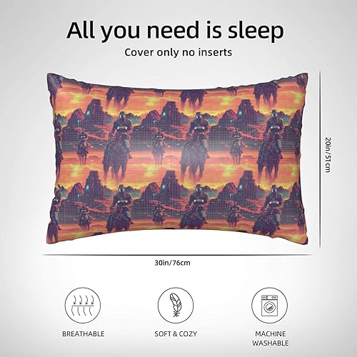 Miniatura 2 de Satin Pillowcase for Hair and Skin, Cyber Retro Western Cowboy Print 20x30 Inches Soft Cooling Similar to Silk Pillow Cases with Zipper, Pillow