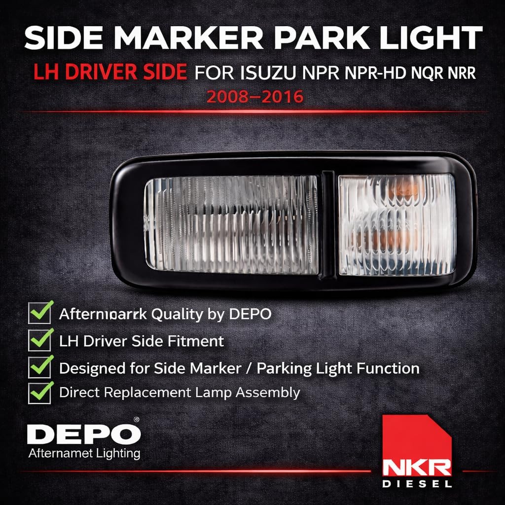 Truck Side Marker Park Light | Driver Side LH Marker Lamp | for Isuzu NPR, NPR-HD, NQR, NRR | 2008-2016