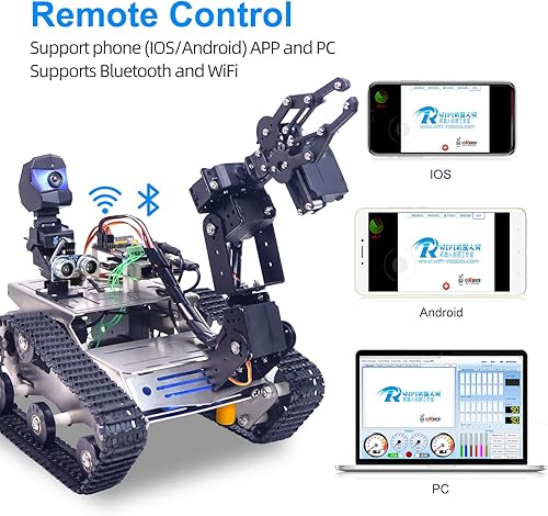 Vista 4 de Kit de robot inteligente para Raspberry Pi, chasis de robot tanque transmisión de video en tiempo real, control WiFi/Bluetooth, planificación