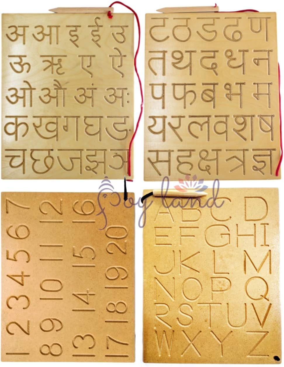 JOYLAND� Capital Numbers Hindi Varnmala Writing Practice Wooden Tracing Boards Educational Toys for Kids with Dummy Pencil | Smart Kids | Knowledge for kids | Letter Educational Slate | Learning Board for Baby ( 3 to 6) -Set of 4
