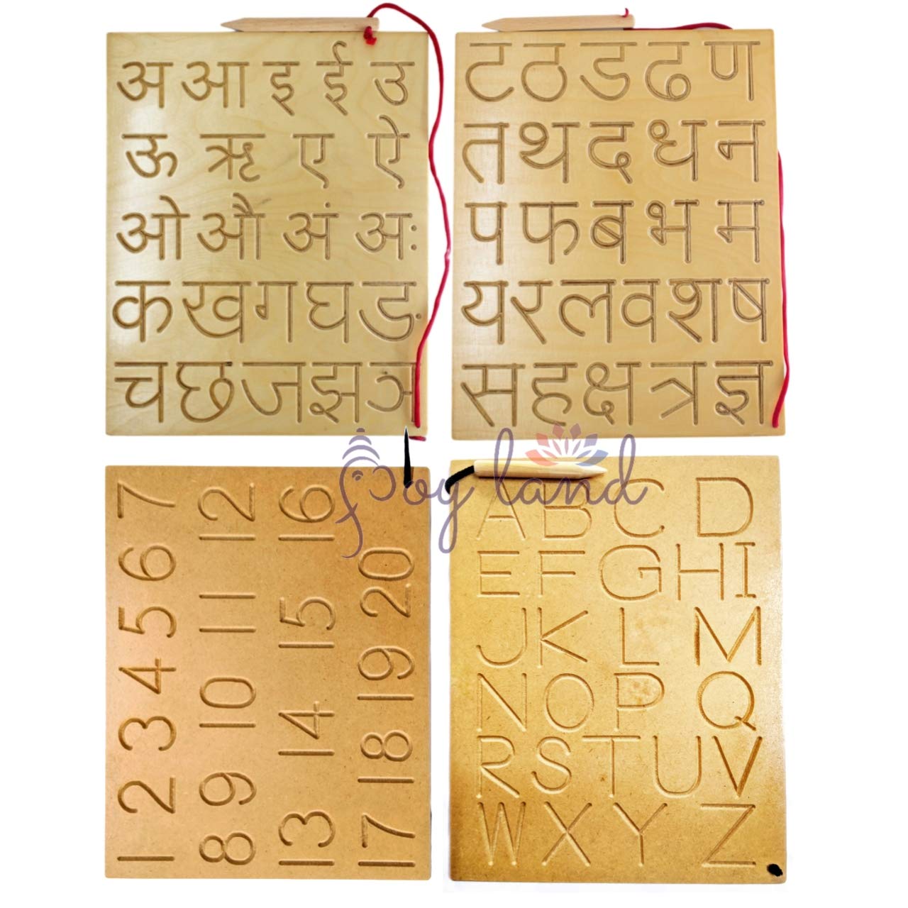 JOYLAND� Capital Numbers Hindi Varnmala Writing Practice Wooden Tracing Boards Educational Toys for Kids with Dummy Pencil | Smart Kids | Knowledge for kids | Letter Educational Slate | Learning Board for Baby ( 3 to 6) -Set of 4