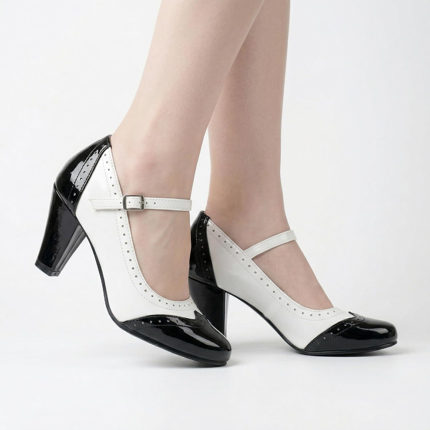 Oxford Shoes for Women 1950s Perforated Two Tone Platform Mary Jane Pumps
