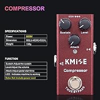 Vista 4 de Kmise Compresor Pedal de Efectos para Guitarra Eléctrica Mini Tipo Individual DC 9V True Bypass