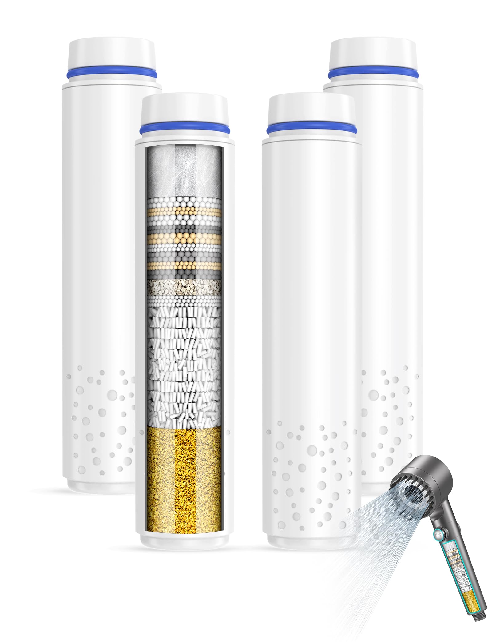 MEKO 4Pack Replacement Shower Head Filter Cartridge Only for ASIN B0CQY4ZT6K, B0CYBSGZK8, B0D3BXLSJZ, B0D3ZXNJP7, B0DJVR5TTK, Shower Head Filter MEKO 4Pack Replacement for Hard Water (Blue)