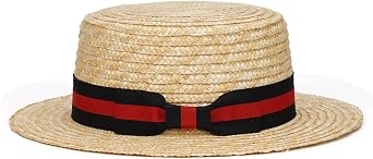 Daesan Boater Hats for Men Women Straw Skimmer Hat Wide Brim Halloween Christmas Costume