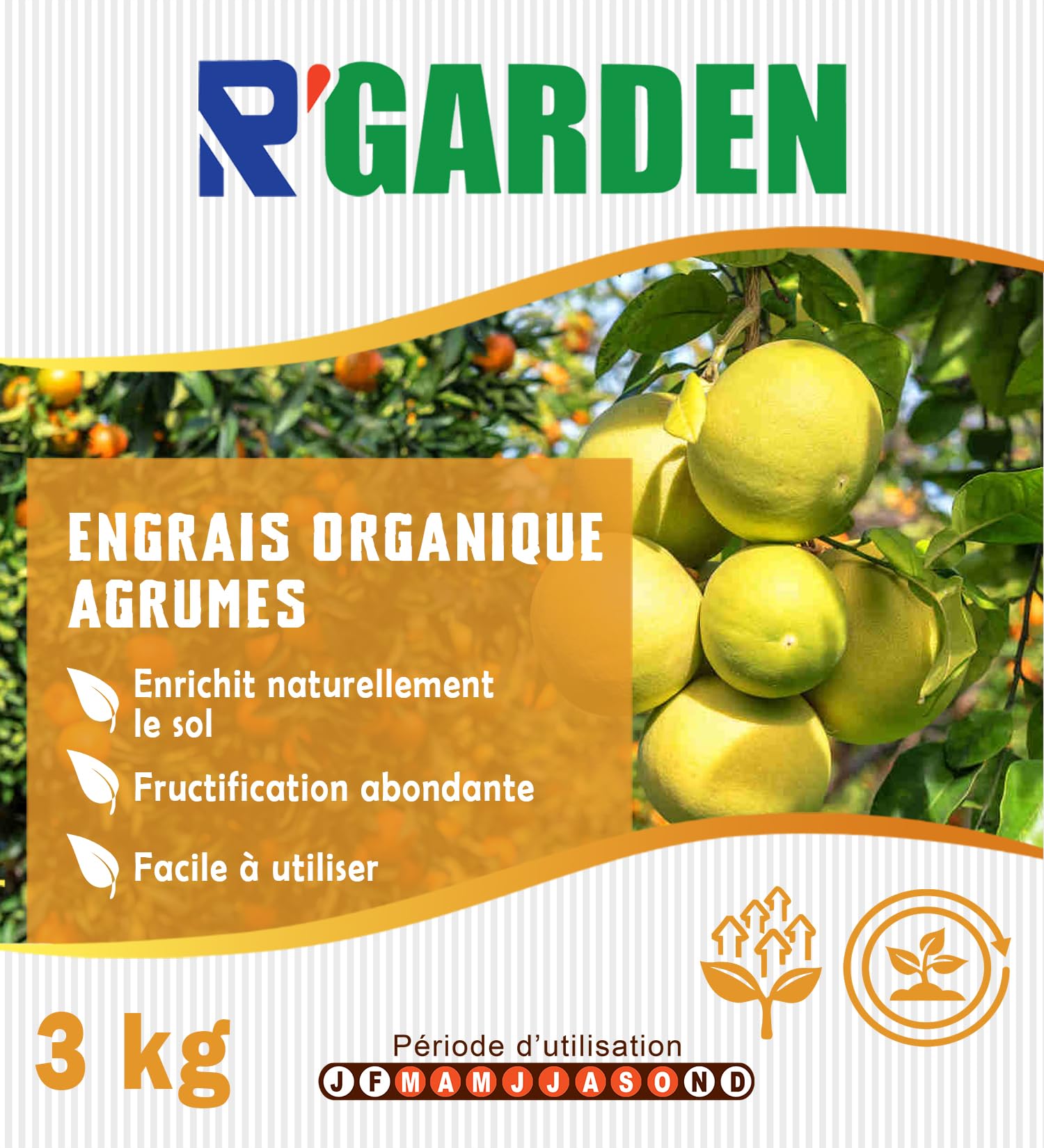 R’GARDEN – Engrais Organique Agrumes | Fertilisant Naturel pour Citronniers, Orangers et Mandariniers | Récoltes Abondantes | UAB – Fabriqué en France (3 KG)