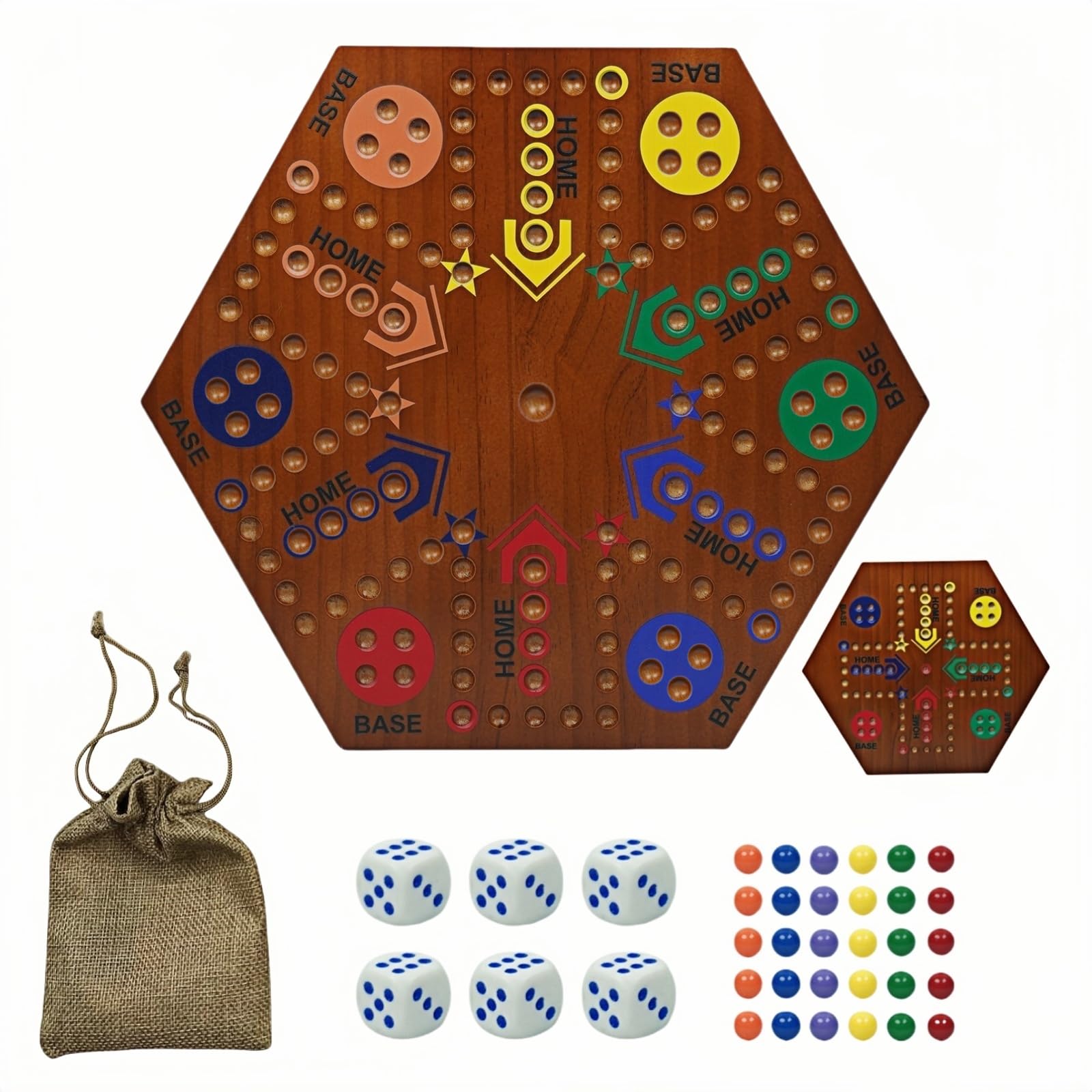- Marble Board Game -Original Board Gameï¼ŒLarge Solid Pine Spray Paintï¼ŒDouble Sided Painted 15inch Fast Track for 4 or 6 Players with 6 Colors 30 Marbles 6 Dice Friends Family Game Party