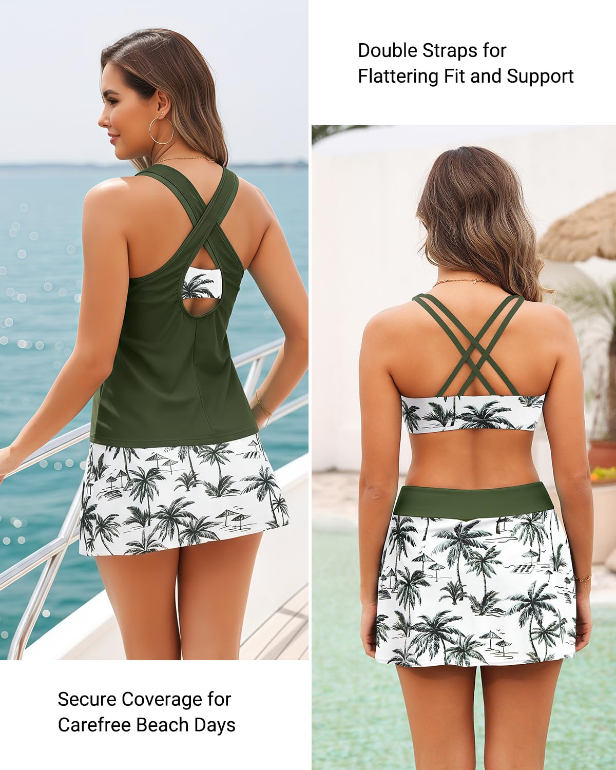 Daci 3-teiliger Tankini-Badeanzug für Damen mit Rock – Bauchkontrolle, Badeanzug, Tank-Top, Sport-BH, Sport-BH 2026, athletische Bademode
