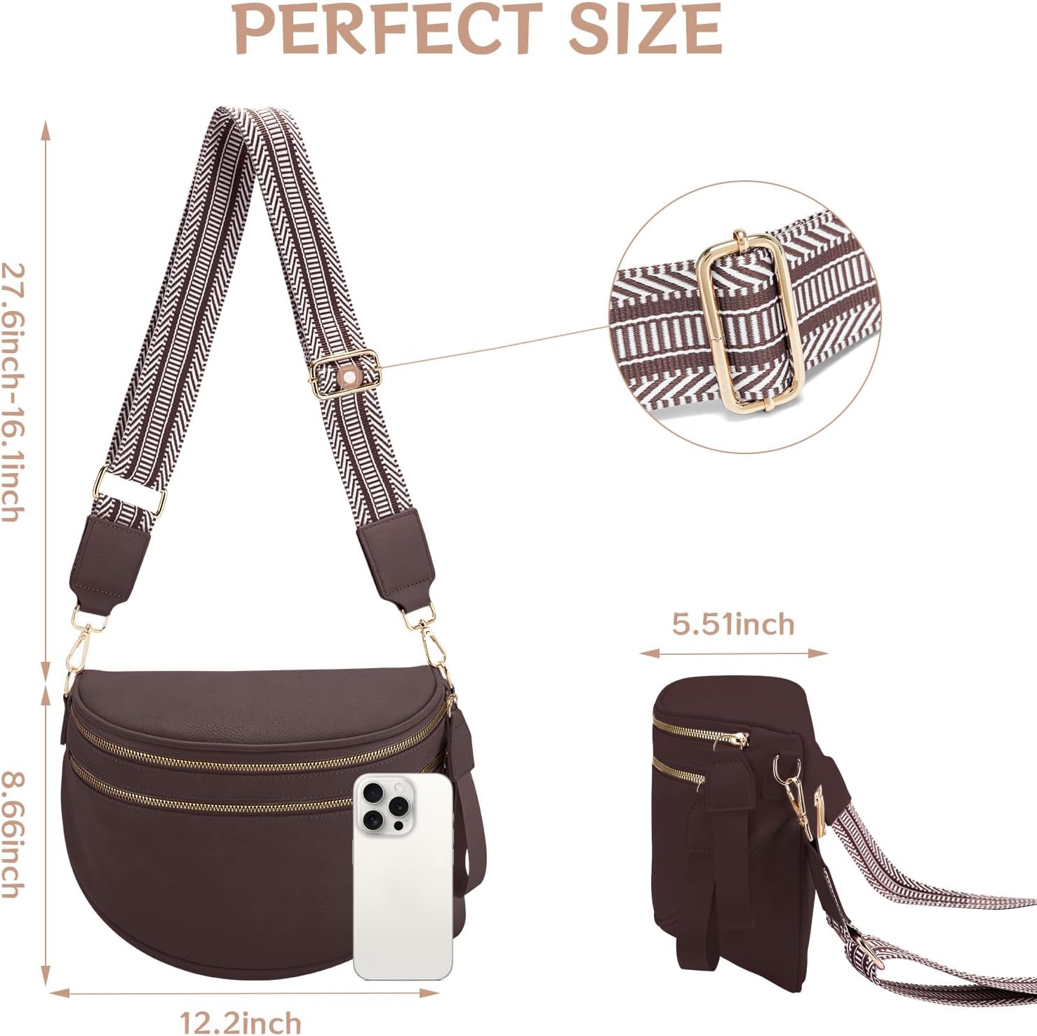 oscaurt Leather Crossbody Bag Bum Bag for Women Large Sling Bag Cross Body Purse Shoulder Handbag Fanny Pack